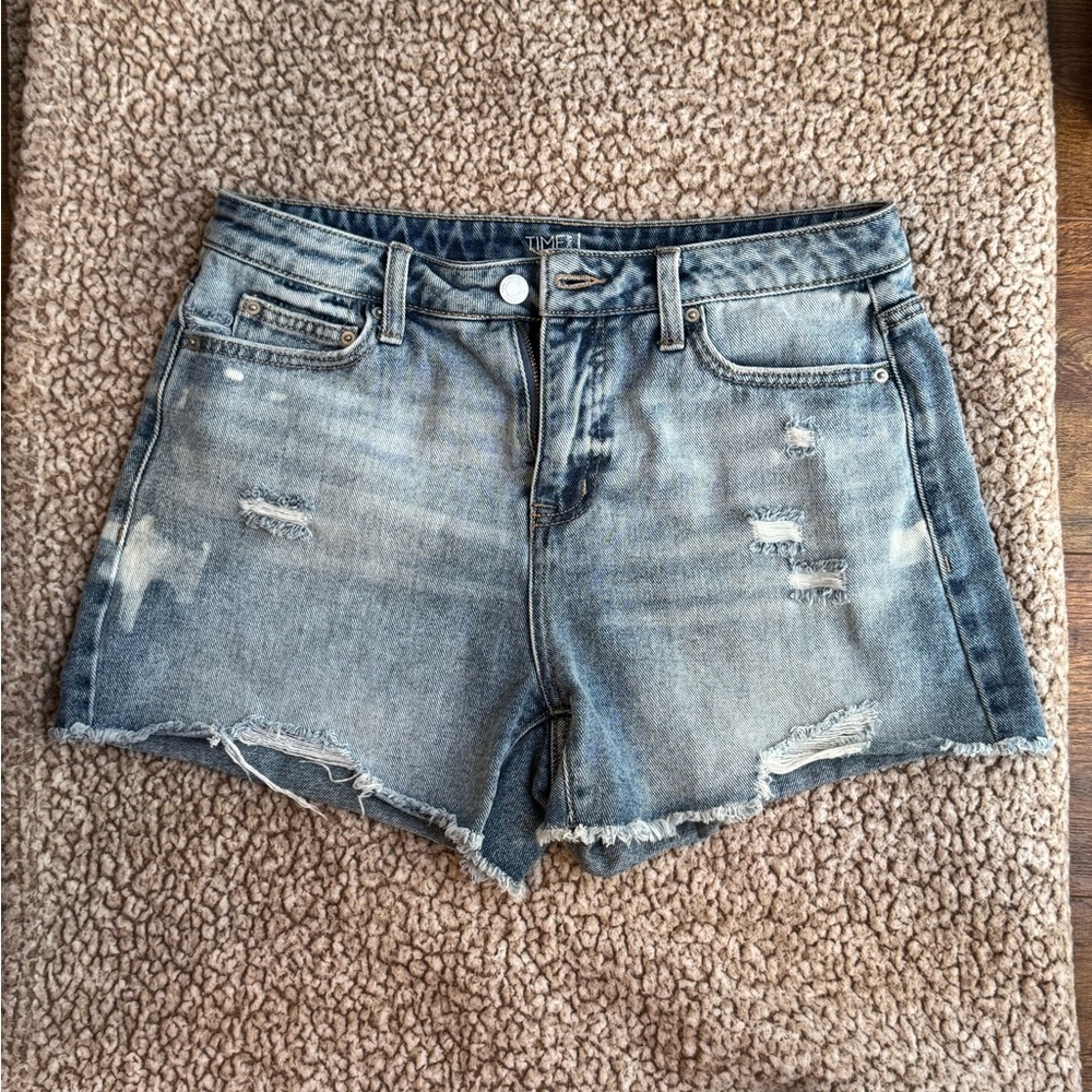 Time and Tru Blue Jean Shorts with Distressed Finish